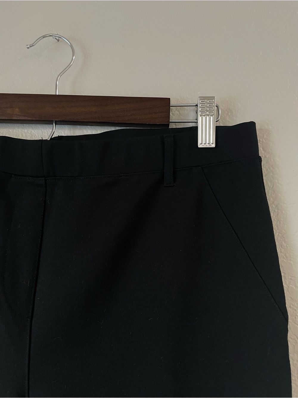 Quince Black Petite Stretch Trousers Work Pants Elastic Waist Large L - Picture 5 of 8